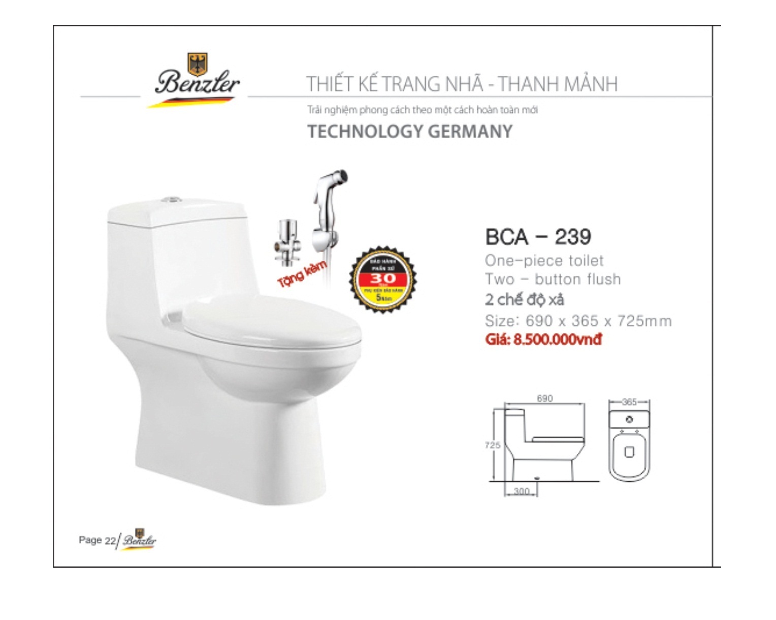 Bồn cầu sứ cao cấp Benzler BCA-239